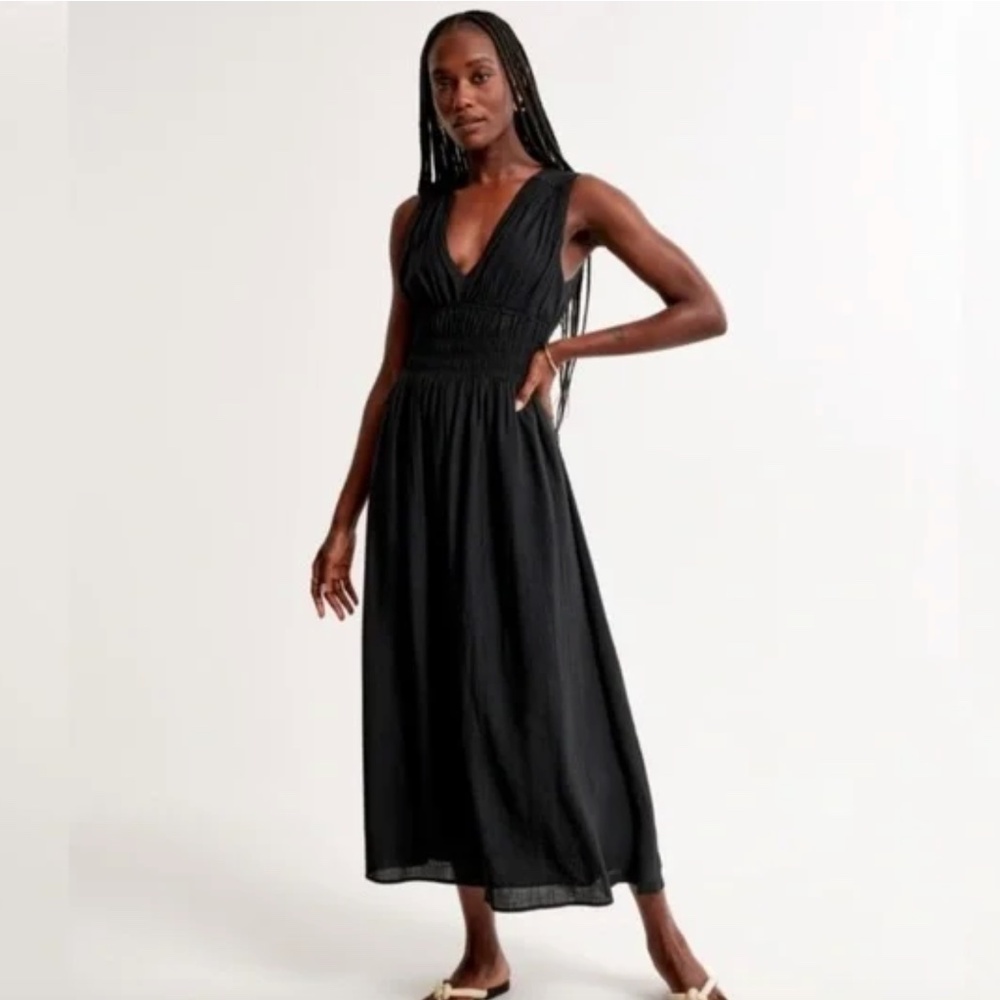Abercrombie Crinkle Textured Smocked Waist Maxi Dress